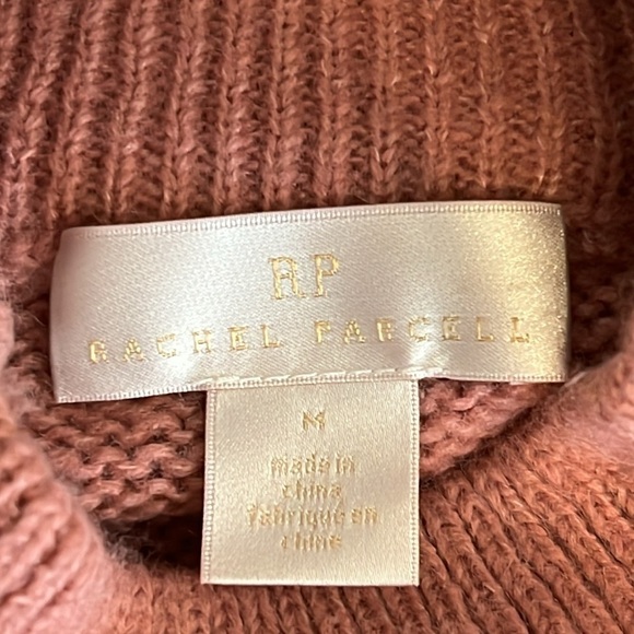 Rachel Parcell Ostrich Feather Trimmed Mock Neck Sweater, blush pink, size M - Picture 8 of 12